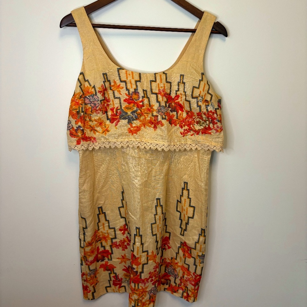 FREE PEOPLE WOMENS VINTAGE RETRO TIERED SLEEVELESS DRESS COTTON BLEND SIZE 12